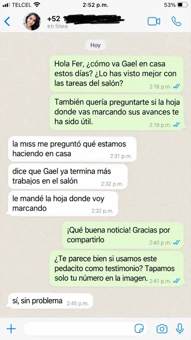 Mensaje de WhatsApp de una familia: la maestra notó que termina más trabajos en el salón